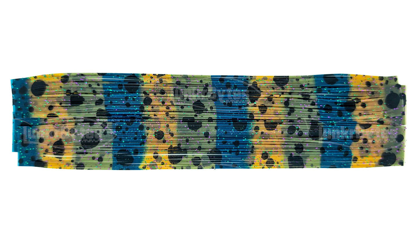Deep Blue / Avocado / Green Pumpkin Black Polka Dots with Green Flake Silicone Skirt Tab, Bluegill Pattern for Bass (8817-235-X002)