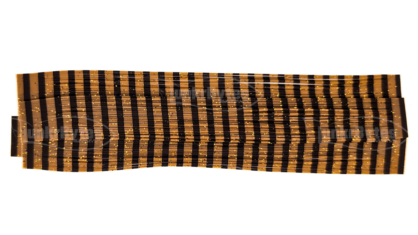 Copper Brown / Black Wide Zebra Stripe with Black & Gold Flake Silicone Skirt Tab, Crawfish Pattern for Bass (8818-X002)