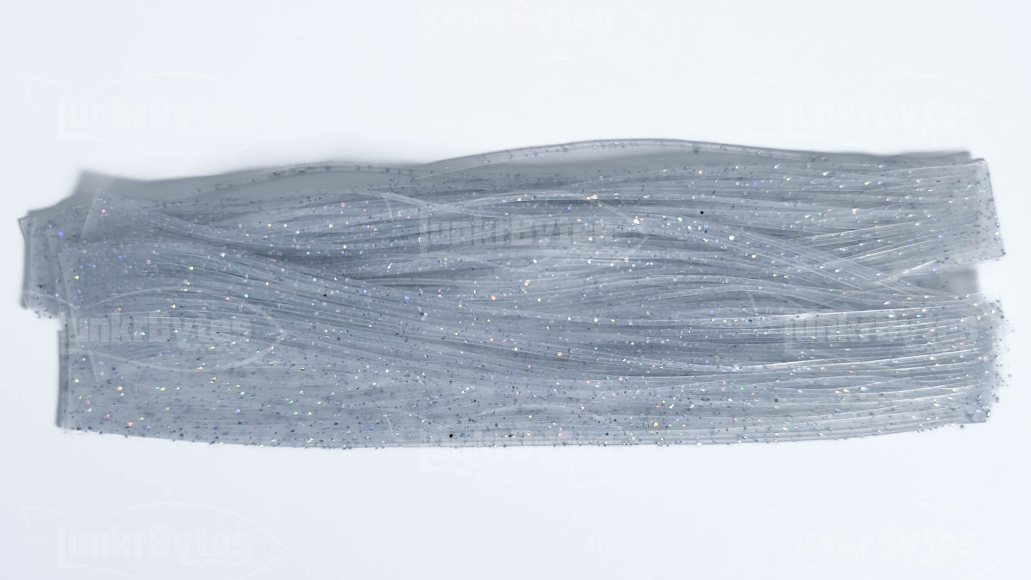 Clear / Holographic Silver Flake Silicone Skirt Tab with Flake – Shad Imitation for Bass (8801-050)