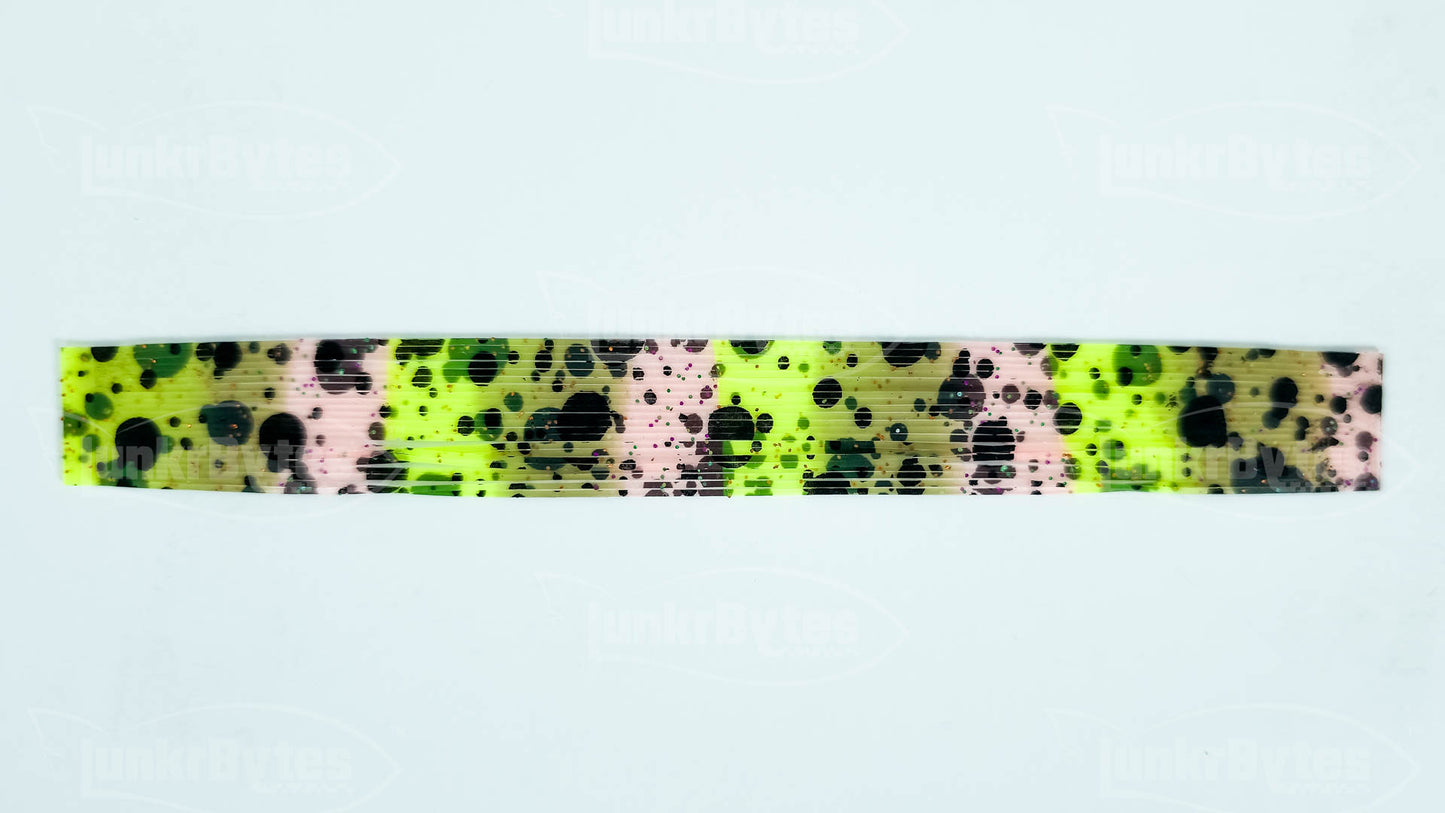 Chartreuse / Smoke / Pink / Polka Dots Silicone Skirt Tab with Flake – Shad Imitation for Bass (8817-240)