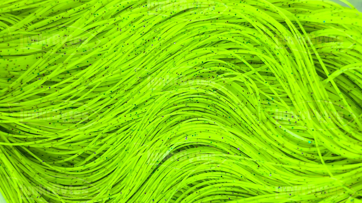 Hot Chartreuse Candy with Purple & Green Flake Silicone Skirt Tab – Reaction Strike Trigger for Bass (8801-231-X001)