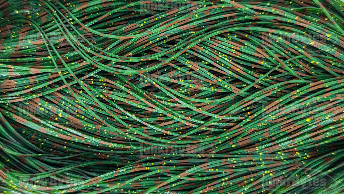 Dark Olive / Root Beer Brown Barbed Wire with Gold Flake Silicone Skirt Tab, Crawfish Pattern for Bass (8806-X002)