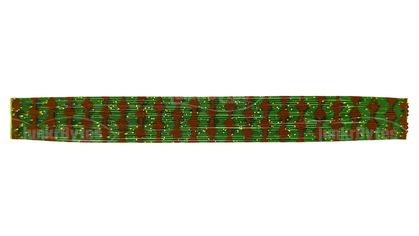 Dark Olive / Root Beer Brown Barbed Wire with Gold Flake Silicone Skirt Tab, Crawfish Pattern for Bass (8806-X002)