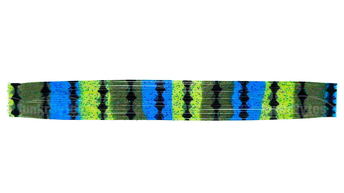 Pumpkin / Chartreuse / Deep Blue Barbed Wire Silicone Skirt Tab – Bluegill Pattern for Bass (8817-204-X001)
