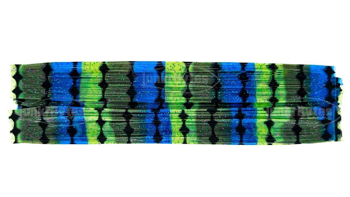 Pumpkin / Chartreuse / Deep Blue Barbed Wire Silicone Skirt Tab – Bluegill Pattern for Bass (8817-204-X001)