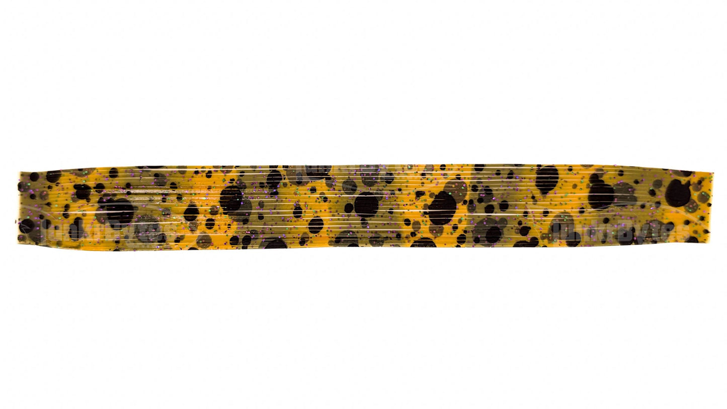 Avocado / Green Pumpkin Black Polka Dots with Purple Flake Silicone Skirt Tab, Bluegill Pattern for Bass (8817-235-X001)