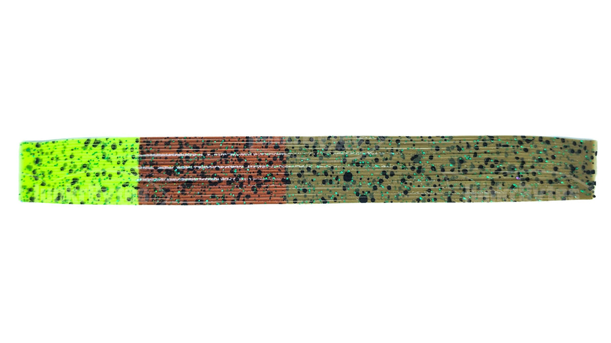 Chartreuse / Brown / Dark Watermelon Nature's Edge with Green Flake & Black Dots Silicone Skirt Tab – Bluegill Pattern for Bass (8817-X005)