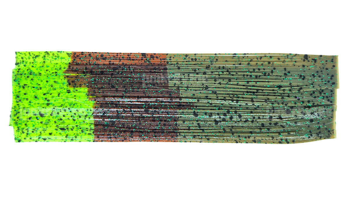 Chartreuse / Brown / Dark Watermelon Nature's Edge with Green Flake & Black Dots Silicone Skirt Tab – Bluegill Pattern for Bass (8817-X005)