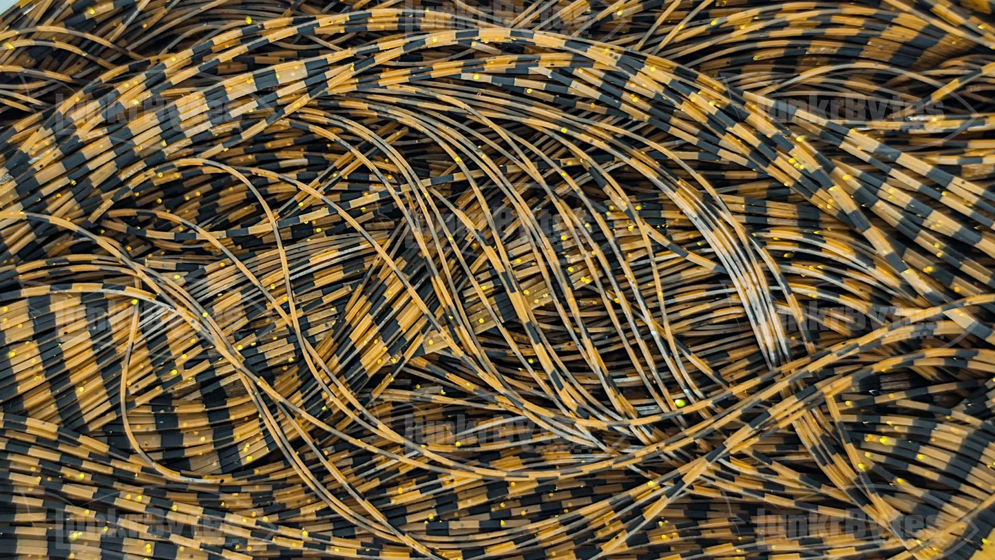 Copper Brown / Black Wide Zebra Stripe with Black & Gold Flake Silicone Skirt Tab, Crawfish Pattern for Bass (8818-X002)