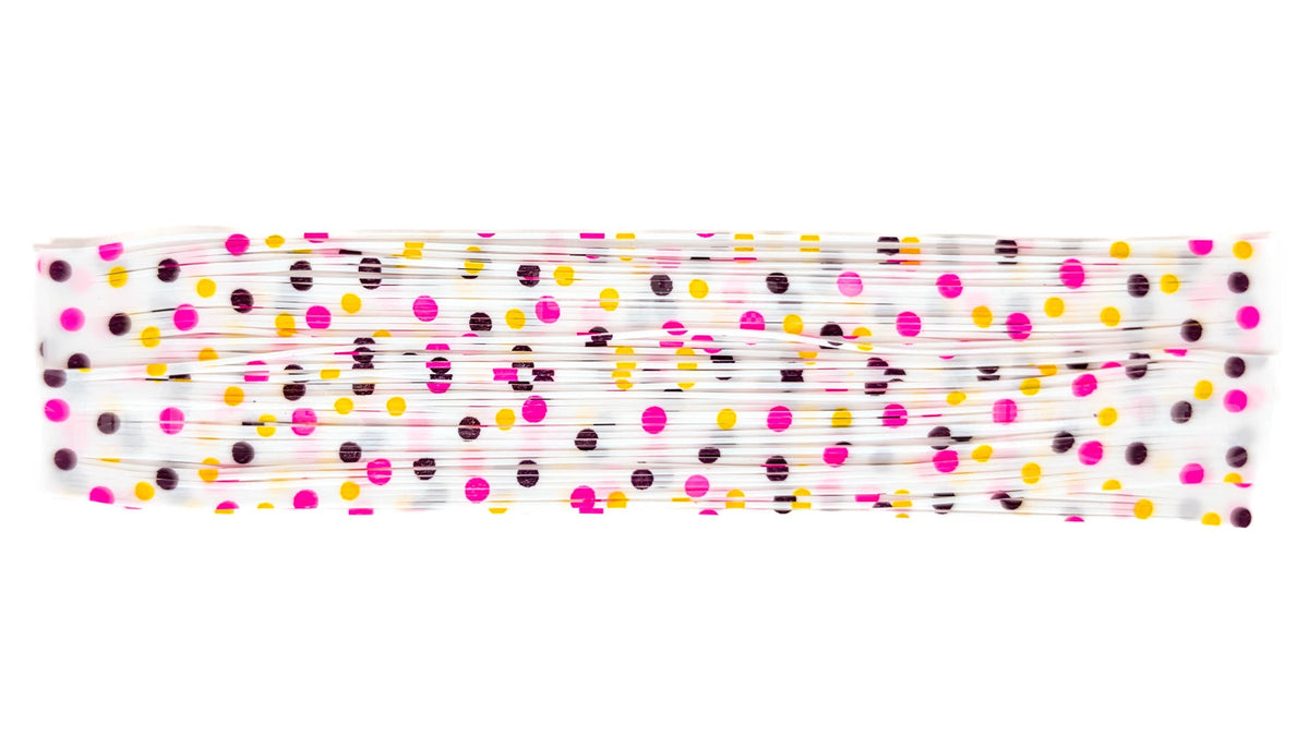 White With Pink / Purple / Yellow Polka Dots Silicone Skirt Tab – Reaction Strike Trigger for Bass (8825-566-X001)