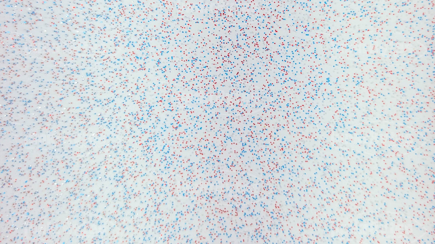 LunkrBytes LB-SHEETS-8801-266 Clear / Red & Silver & Blue Flake uncut silicone skirt sheet, 155 x 142 mm solid unsliced panel for cutting custom jig and spinnerbait skirts