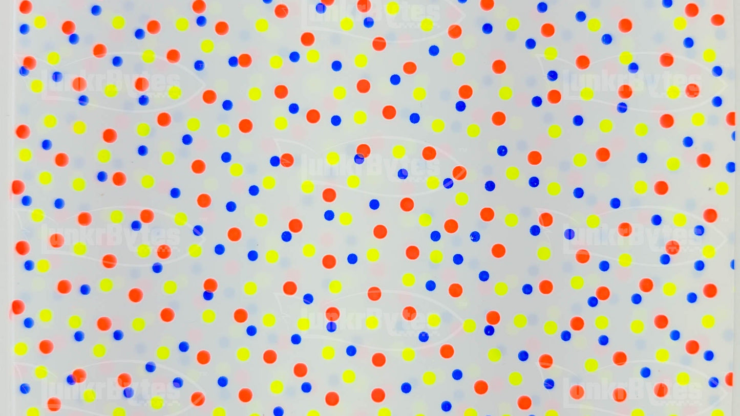 LunkrBytes LB-SHEETS-8825-566 Multi-Color Dots uncut silicone skirt sheet, 155 x 142 mm solid unsliced panel for cutting custom jig and spinnerbait skirts
