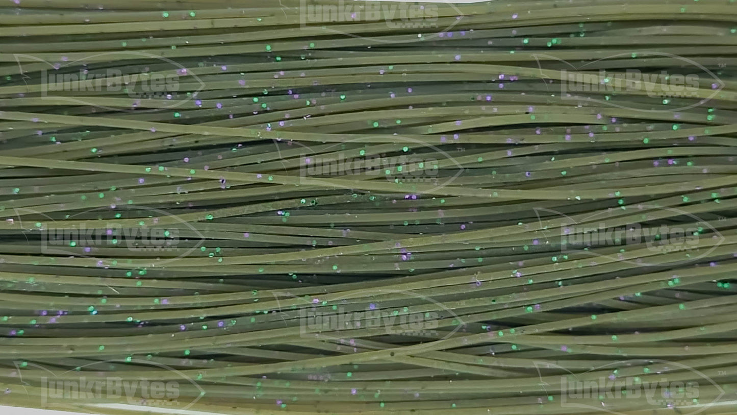 Dark Watermelon Candy (Green & Purple Flake) Silicone Skirt Tab with Flake – Bluegill Pattern for Bass (8801-175)