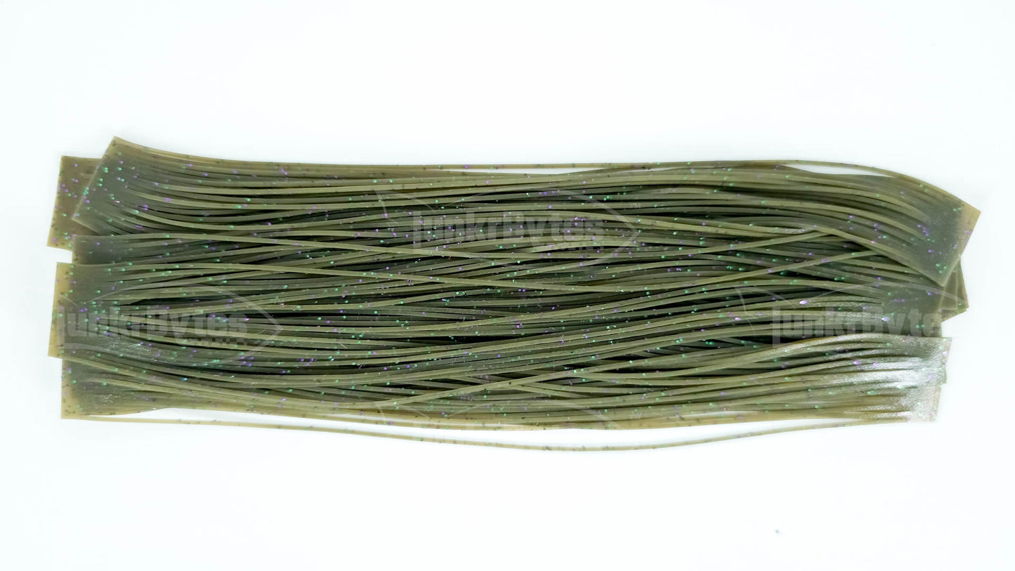 Dark Watermelon Candy (Green & Purple Flake) Silicone Skirt Tab with Flake – Bluegill Pattern for Bass (8801-175)