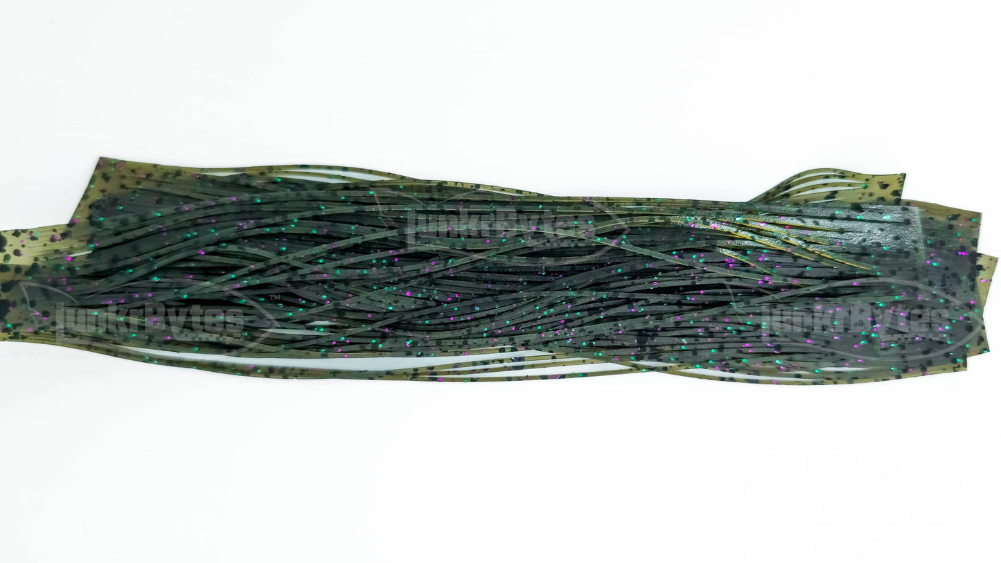 Dark Gray / Green,Purple & Black Flake /  Black Dots Silicone Skirt Tab with Flake – Shad Imitation for Bass (8802-550)