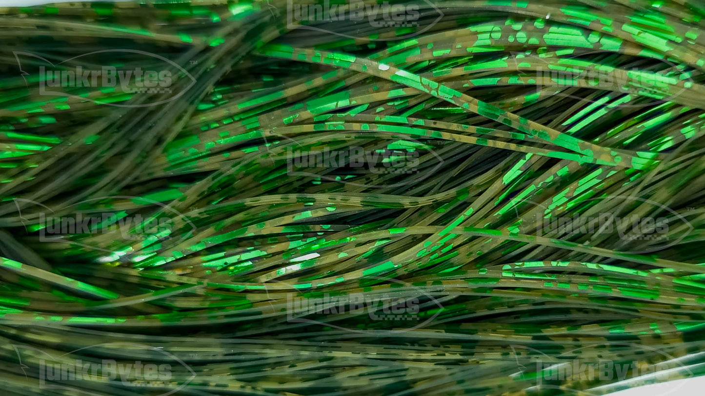 Green Pumpkin / Green Barbed Wire Flake Silicone Skirt Tab with Barbed Wire – Crawfish Pattern for Bass (8806-676)