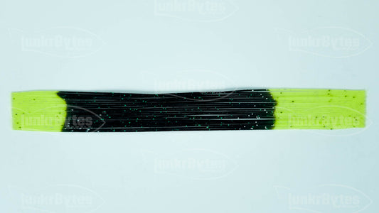 Black / Chartreuse Tips / Green Flake/ Pepper Silicone Skirt Tab with Flake – Reaction Strike Trigger for Bass (8807-074)