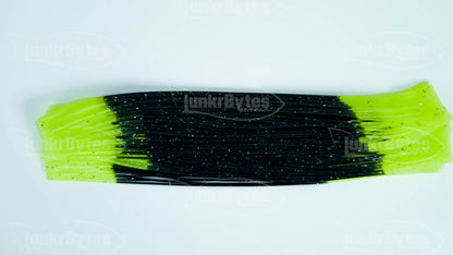 Black / Chartreuse Tips / Green Flake/ Pepper Silicone Skirt Tab with Flake – Reaction Strike Trigger for Bass (8807-074)