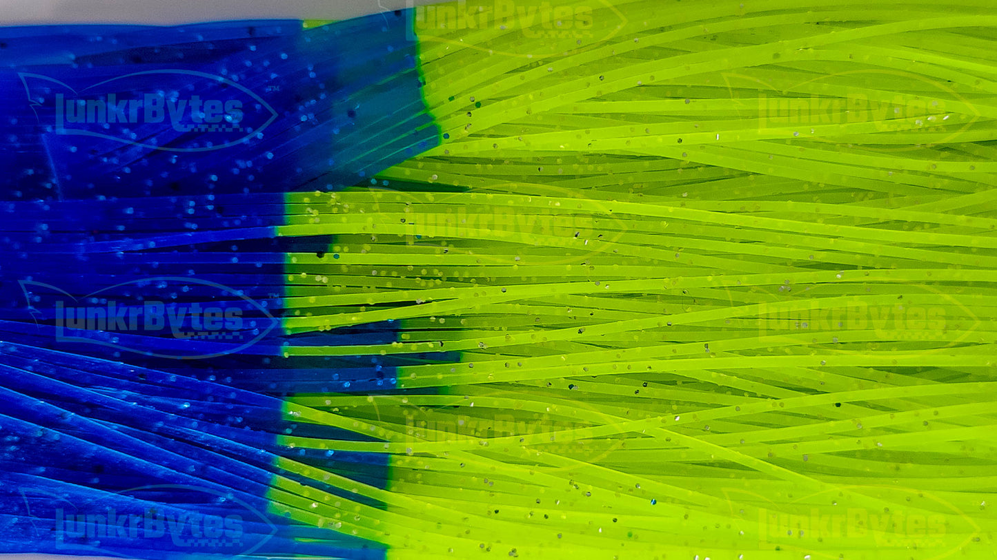 Chartreuse / Blue Tips / Silver Flake / Pepper Silicone Skirt Tab with Flake – Shad Imitation for Bass (8807-081)