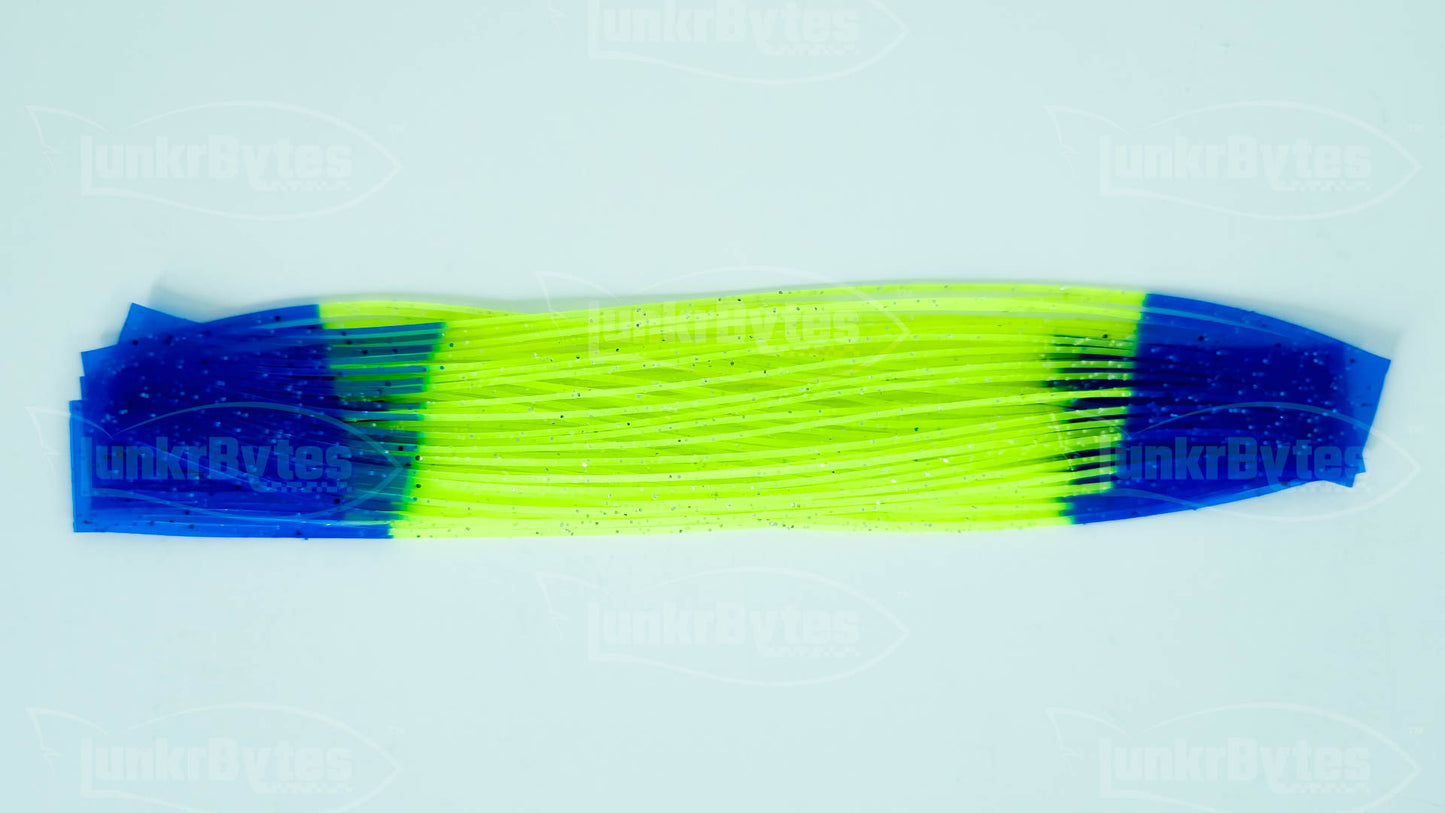 Chartreuse / Blue Tips / Silver Flake / Pepper Silicone Skirt Tab with Flake – Shad Imitation for Bass (8807-081)