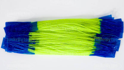 Chartreuse / Blue Tips / Silver Flake / Pepper Silicone Skirt Tab with Flake – Shad Imitation for Bass (8807-081)