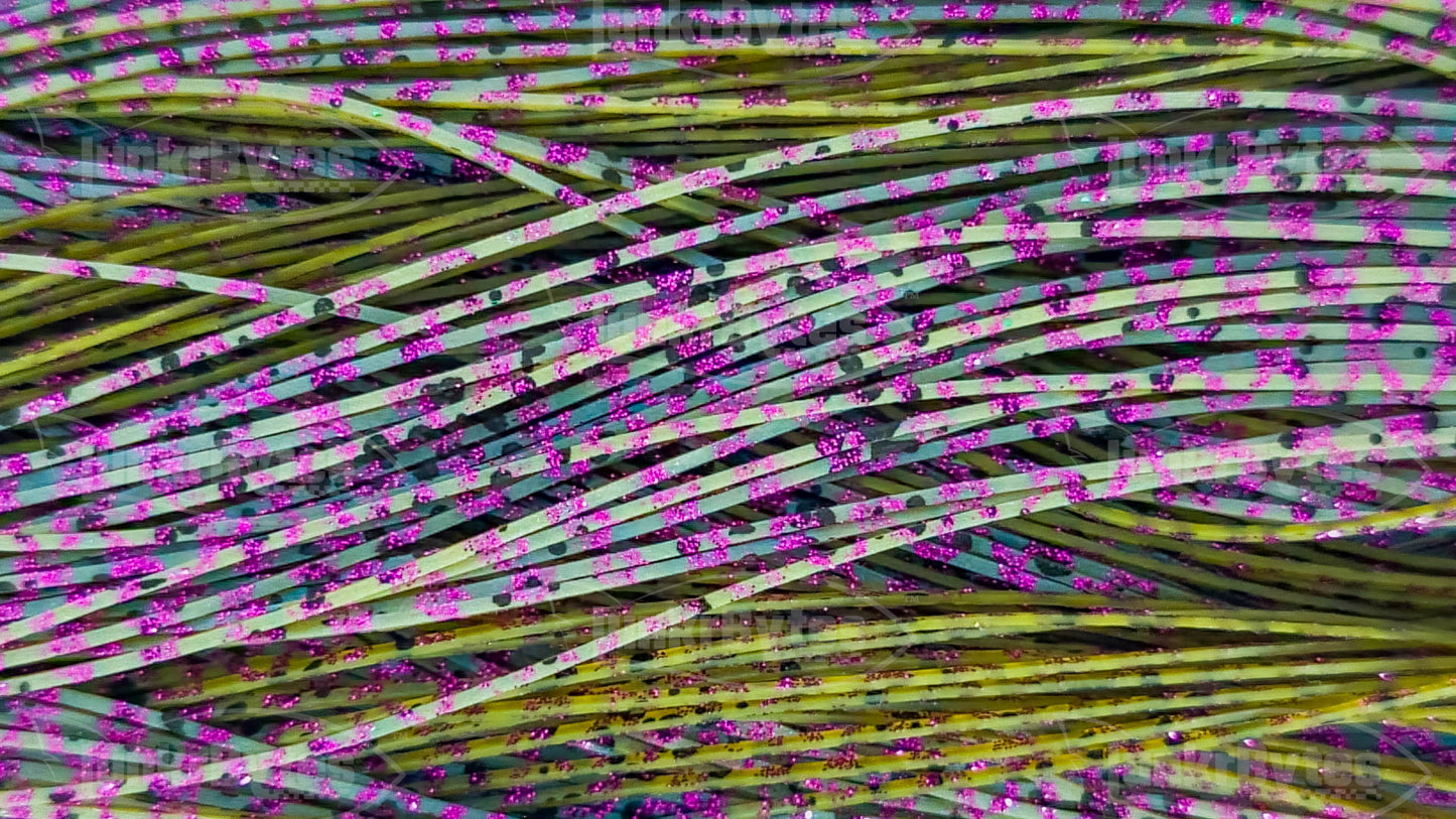 Camo Bama / Blue Interference / Purple Flake / Speckled Plasma Silicone Skirt Tab with Flake – Reaction Strike Trigger for Bass (8851-110)