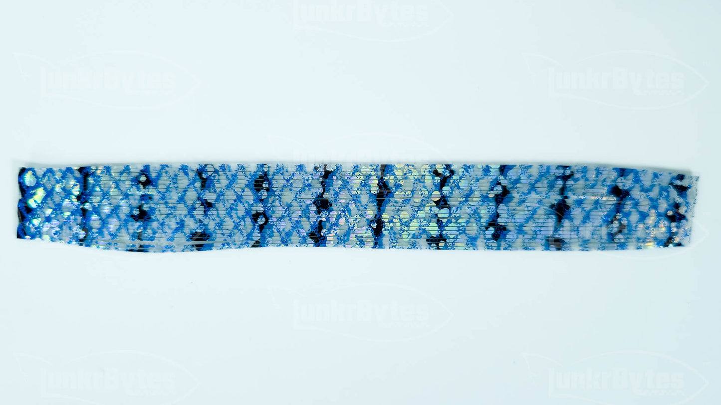 Blue Flake Scales / White / Black Barbed Wire / Snake Skin Silicone Skirt Tab with Flake – Shad Imitation for Bass (8853-303)